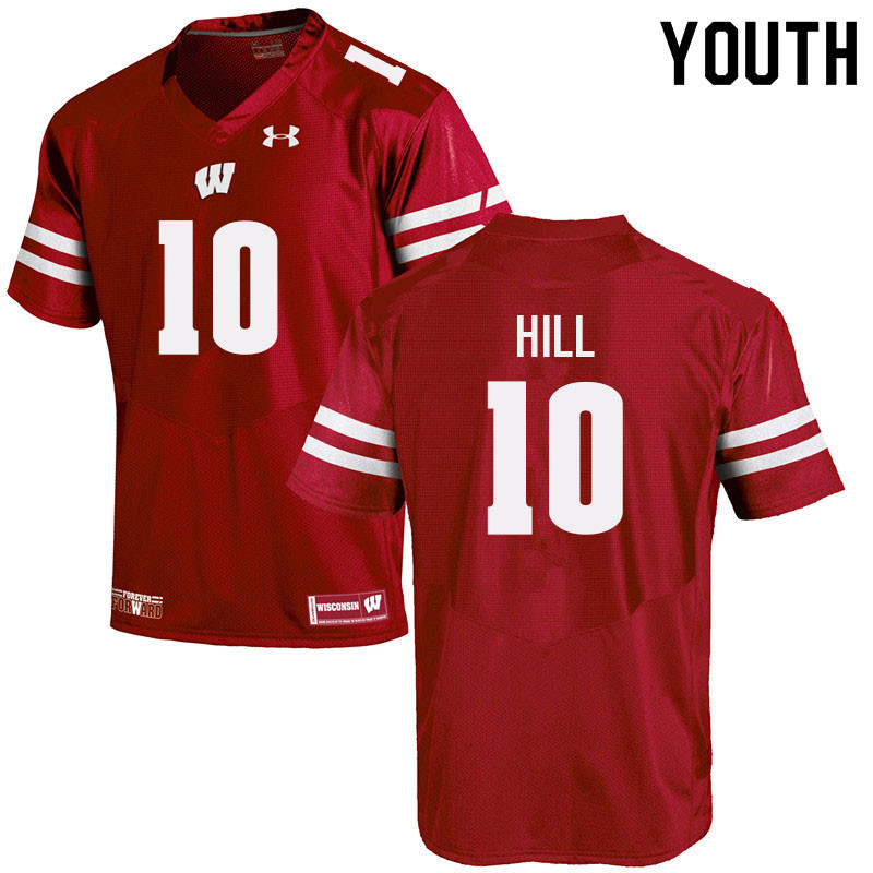 Wisconsin Badgers Youth #10 Deacon Hill NCAA Under Armour Authentic Red College Stitched Football Jersey DB40L73OR